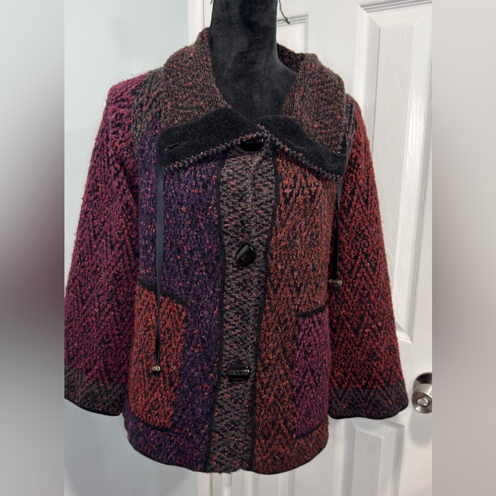 Textured Multi-Color Wool Blend Peacoat Jacket
